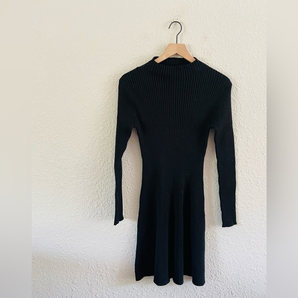 J. Crew Black Ribbed Knit Long-sleeve Dress